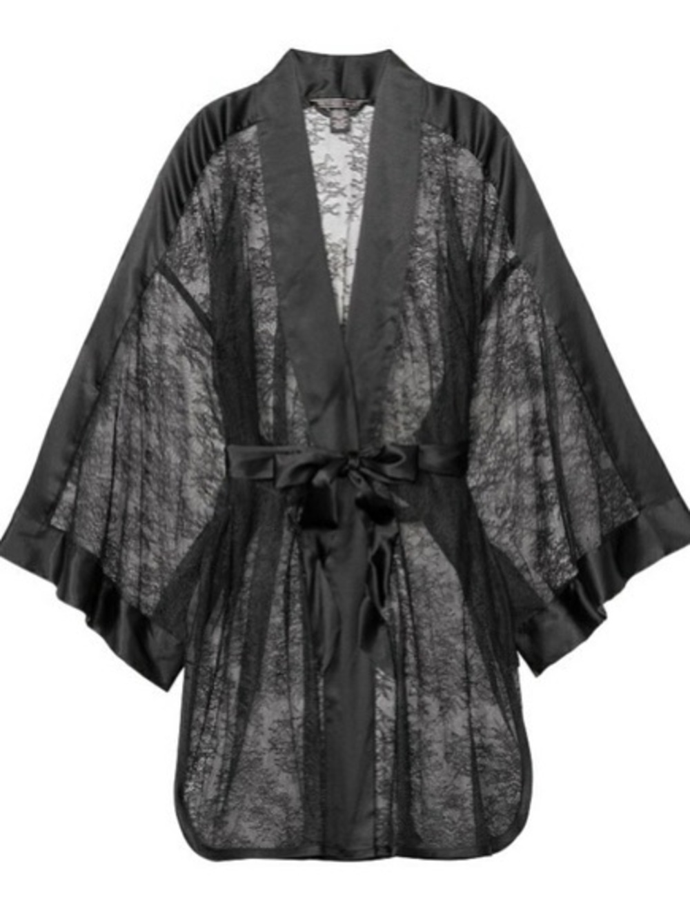 Victoria's Secret Black Sheer Lace Kimono Robe Size M/L